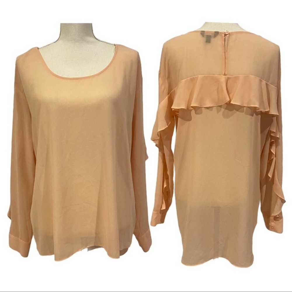 Rampage Blush Pink Sheer Ruffle Keyhole Blouse Large